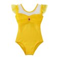 thumbnail image 3 of CHUANK Kids Girls Ballet Dance Gymnastics Leotard Tutu Ruffle Sleeve Ruched Mesh Bodysuit Ballerina Dancing Class Performance Dancewear, 3 of 7