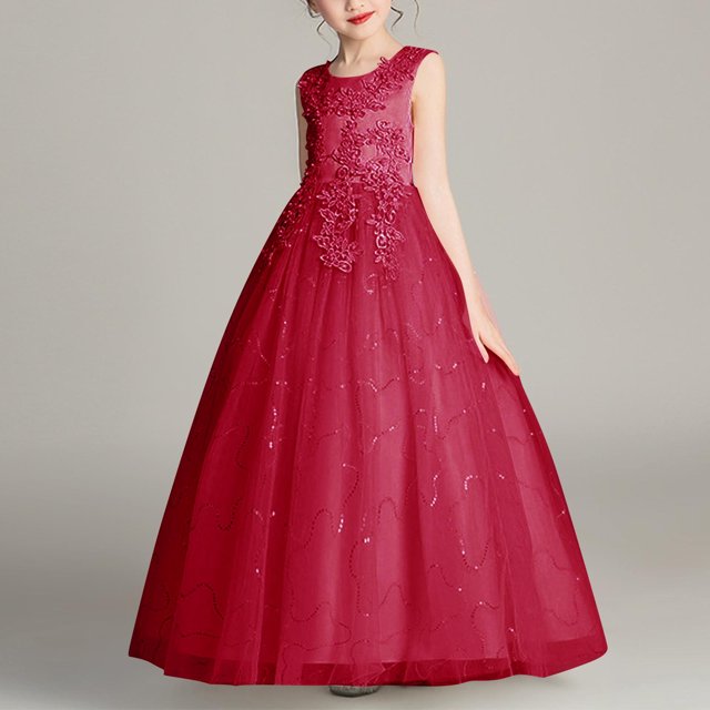 LOVZFMLL Girls' Summer Short Sleeve Ruffled Lace Round-Neck Embroidery Mesh Princess Bow Skirt