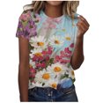 thumbnail image 1 of EQWLJWE Hauts d'Été pour Femmes Hauts pour Femmes en Liquidation Femmes Surdimensionné Été Décontracté Manches Courtes Col Rond Imprimé Manches Hauts Blouse Ample, 1 of 4