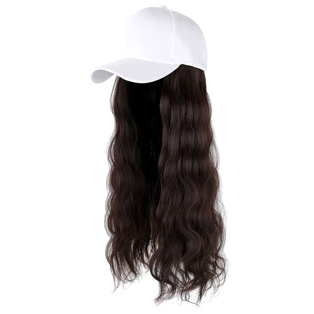 Jindong Casquette de Baseball Cheveux Ondulés Coiffure Bouclée Perruque Réglable Chapeau Attaché Cheveux Longs