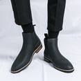 thumbnail image 2 of Men's Chelsea Boots Fashion Leather Pointed Toe Winter Fall Elastic Slip on Mid Calf Short Ankle Booties, 2 of 6