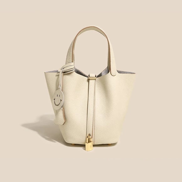 2024 New Women's Casual Bucket Bag Fashionable Trendy Handbag Niche Design Leather Bag Fresh Basket Style Motorcycle Equipment A