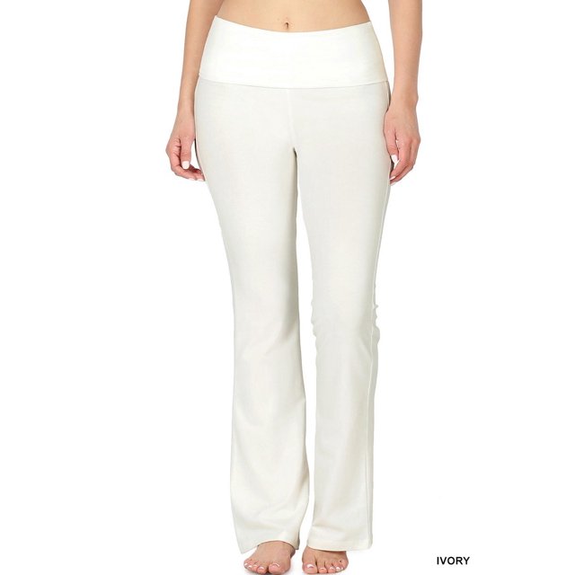 CHUANK Womens & Plus Stretch Cotton Fold-Over High Waist Bootcut Workout Flared Yoga Pants