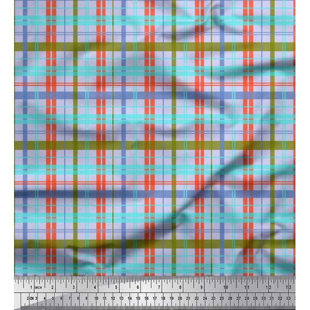 Soimoi Moss Georgette Fabric Plaid Check Print Fabric by Yard 42 Inch Wide