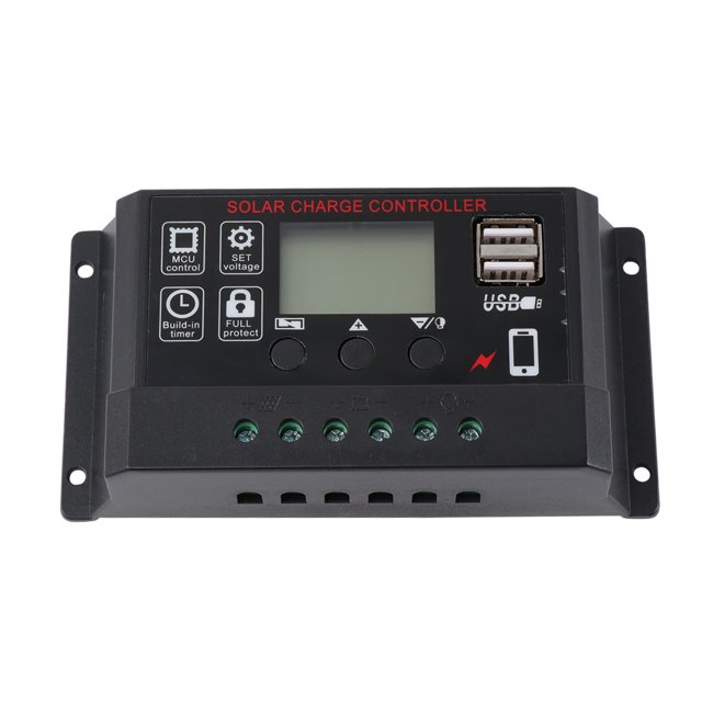 SHISUYAN 10A 12V 24V Solar Cell Panel Controller Auto LCD Dual USB Solar Charge Battery PV Regulator (Black)