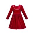 thumbnail image 1 of Robe Fille Rouge Noël Col Perle Velours Manches Longues Concours Fête 6 Ans, 1 of 6