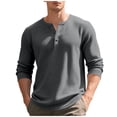 thumbnail image 1 of fatyb Casual Shirts for Men Long Sleeve Tshirts Button Pullover Solid Color Mens Lightweight Tee Tops, 1 of 7