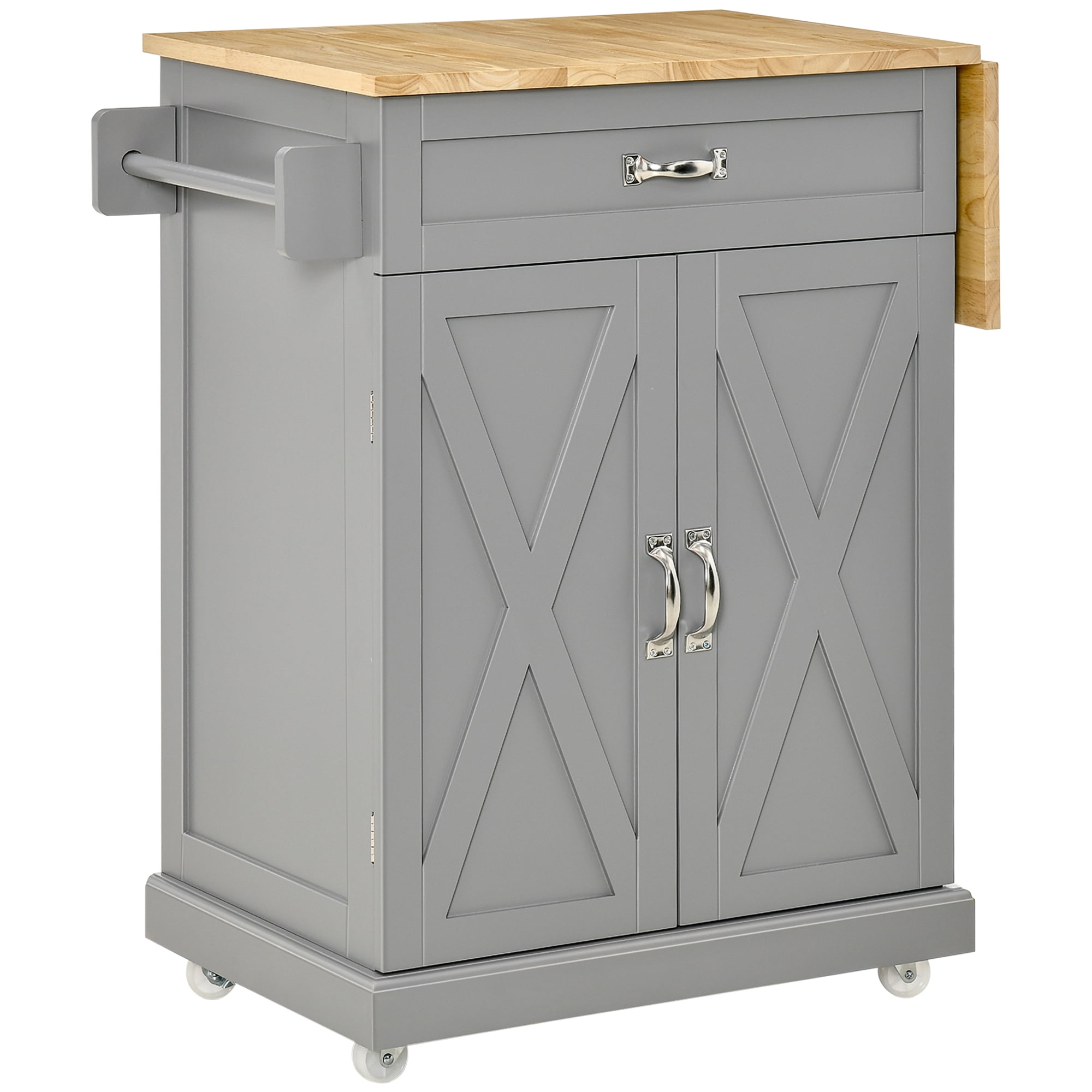 HOMCOM Foldable Kitchen Island with Storage Drawer, Rolling Utility Cart