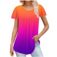 thumbnail image 1 of Besolor Hauts d'Été pour Femmes Tendance Dégradé Plissé Manches Courtes Chemises Décontractées Grande Taille Col Rond Blouse Habillée, 1 of 5