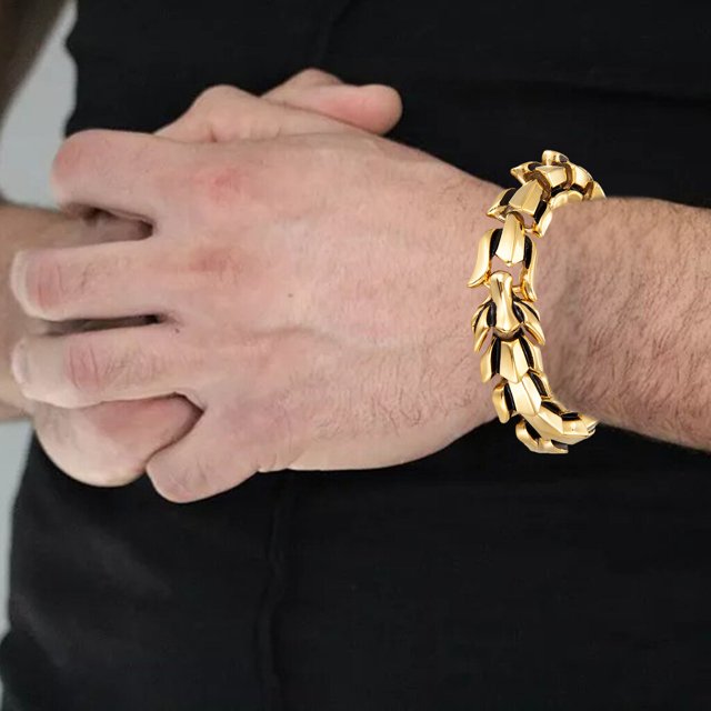 Baohd Gothic Punk Bracelet Titanium Steel Dragon Scale Bangle Gold 8.26 inches