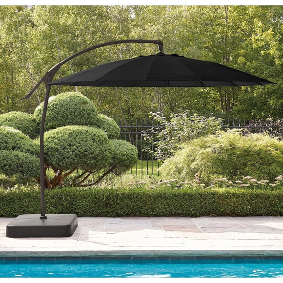 Parasol rond excentré pour patio Shanghai de 3 m avec socle HOMETRENDS, météorite