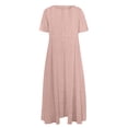 thumbnail image 3 of Robes Caftans en Coton et Lin pour Femmes Grande Taille à Manches Courtes Amples et Larges Robe Maxi Plissée à Volants Longue Robe Rose, P, 3 of 3