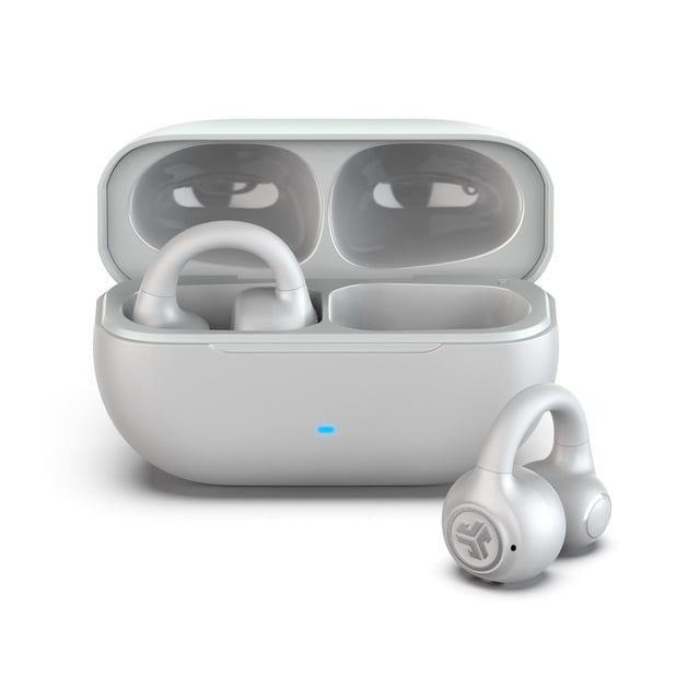 JLab Flex Open Earbuds, White, Open-Ear Clip Design, 21+ Hr Playtime, IPX4, Multipoint, Clear Calls, Fast Pair