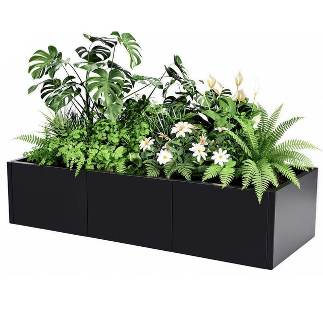 GloryStar Large Metal Planter Box boasts a rectangular, heavy duty steel construction with easy snap-on assembly, delivering a reliable and stylish solution for showcasing outdoor plants in gardens