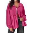 thumbnail image 1 of AherBiu Jackets for Women Button down Long Sleeve Ruched Patchwork Shirts Casual Loose Flowy Fall Outerwear, 1 of 7