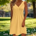 thumbnail image 4 of Kyusrd Robe Débardeur d'Été pour Femmes Robe Courte Plissée à Col en V Sans Manches Robe Soleil T-Shirt Robe Trapèze Robe Courte de Plage, 4 of 6