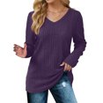 thumbnail image 3 of yoeyez Tunique en Tricot pour Femmes, Chandails à Manches Torsadées Patchwork, Col Ras du Cou Raglan, Chemises à Manches Longues, Hauts de Mode d'Automne 2024, Violet m, 3 of 6