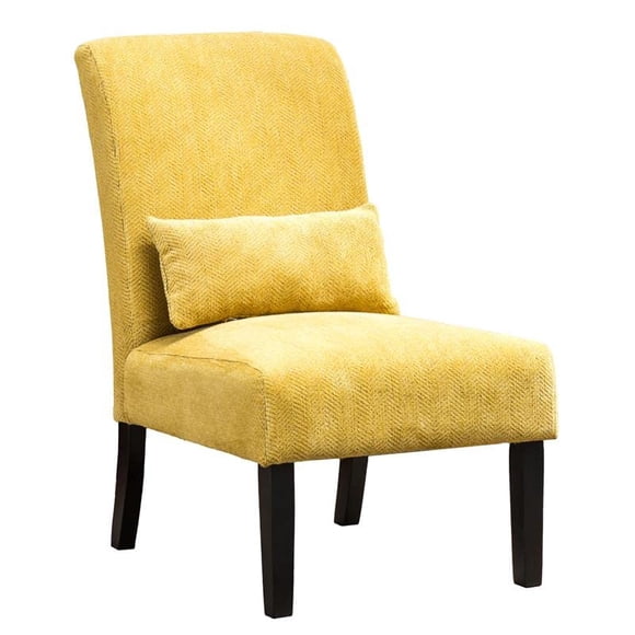 Roundhill Furniture Yellow Pisano Chenille Fabric Armless Contemporary Accent Chair with Matching Kidney Pillow