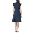 thumbnail image 3 of INSPIRE CHIC Robe-Chemise pour Femme Manches Cap Pointes Col à Pointes Taille à Nouer Boutons Robes Mi-Longues Bleu Marine TP, 3 of 7