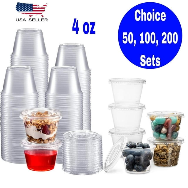 CHUANK 4 oz Plastic Clear Disposable Portion Cups with Lids for Sauce Cup BPA Free
