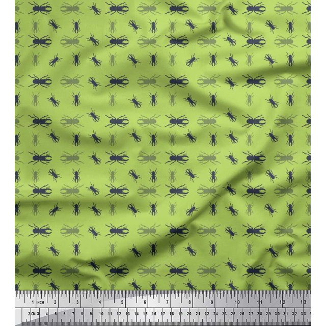 Soimoi Green polyester Crepe Fabric Insect Decor Fabric Printed Yard 42 Inch Wide