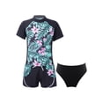 thumbnail image 1 of iiniim Girls Short Sleeve Rash Guard Set with Briefs 3Pcs Summer Swimsuit for Surfing Diving Black 12, 1 of 7