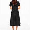 thumbnail image 4 of LOVZFMLL Robe Longue Décontractée pour Femme à Manches Bouffantes, Col en V, Noire, TG, 4 of 9