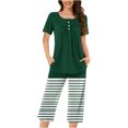 thumbnail image 1 of Timegard Ensembles de Pyjamas pour Femmes 2 Pcs Détente Col Rond Manches Courtes Haut Pantalon Capri à Rayures avec Poches Tenues, 1 of 7