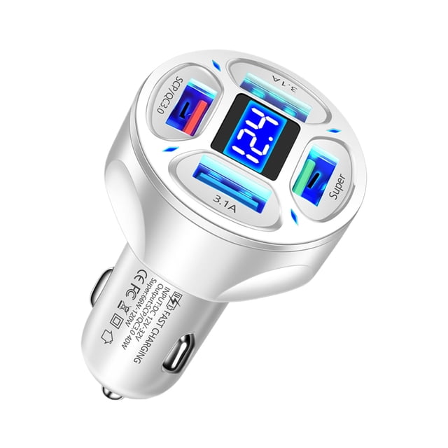 Becaristey Convenient And Stylish Car Charger Adapter With LED Lights Just Connect To Car Lighter Socket. white