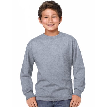 Hanes T-Shirt à Manches Longues Sans Étiquette pour Jeunes, TG, Acier Clair