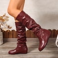 thumbnail image 3 of Bottes Hautes Plissées pour Femmes en Cuir Décontractées Hiver Automne Sans Talon au-Dessus du Genou Bottes Habillées Hautes pour Dames, 3 of 8
