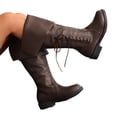 thumbnail image 1 of Dakaela Women Fold Over Knee High Riding Boots Low Heel Platform Slouchy Long Boot Round Toe Winter Walking Shoes Brown Size 6, 1 of 8