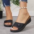 thumbnail image 4 of Orthopedic Sandals for Women Wedge Slide Open Toe Flower Decor Non Slip Breathable Beach Summer Leather Slide Sandals Black, 4 of 9