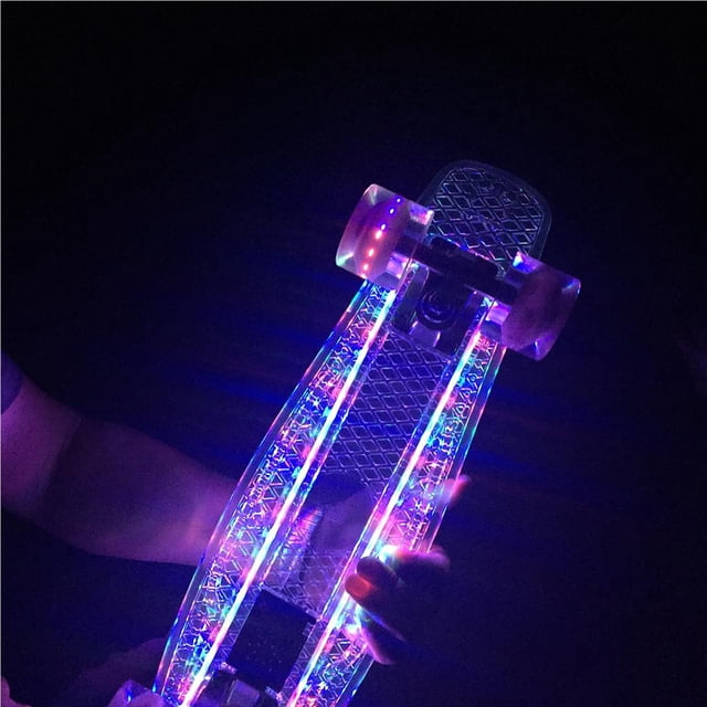 mmirethe 22 Inches Four-wheel Mini Skateboard LED Flashing Skateboard Retro Skateboard No.2