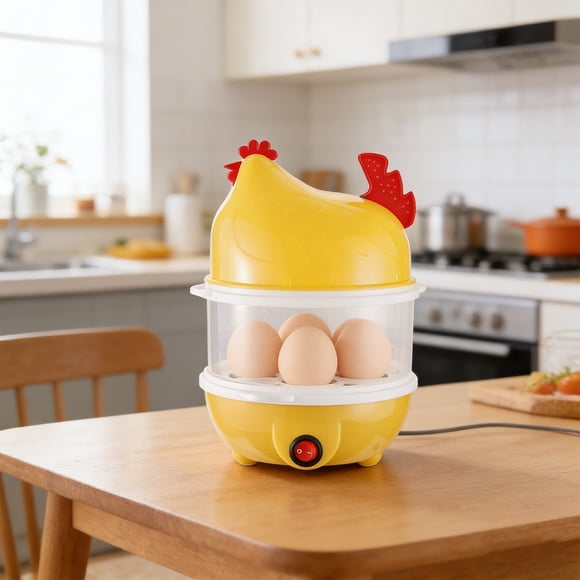 pstuiky Egg Cooker for Boiling Eggs and Vegetables Compact Electric Food Steamer for Hard Boiled Eggs Corn Sweet Potatoes Auto Shut off Safety Kitchen Appliance Hen Shape for Family Breakfast