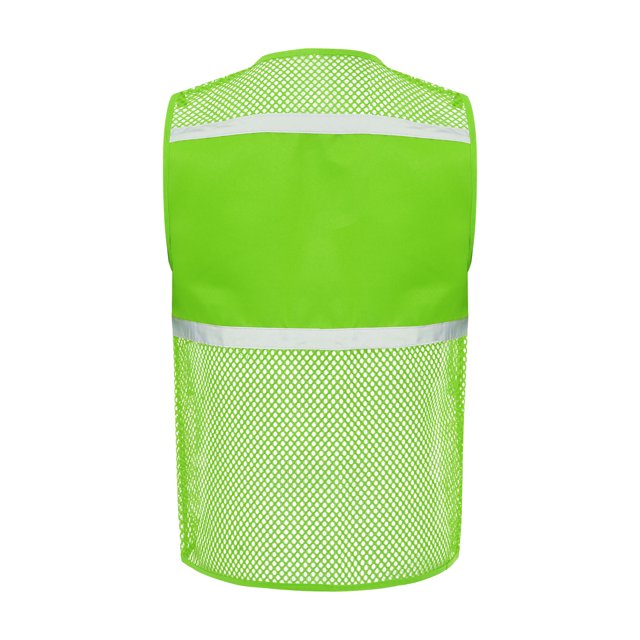 RUNQHUI Men Women Zipper High Visibility Reflective Safety Vest Construction Work Mesh Fabric Work Clothes Light Green 165