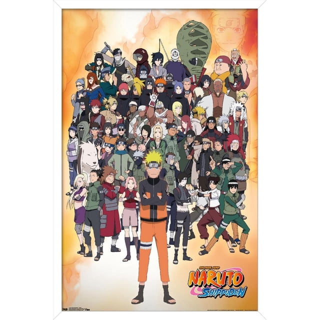 Naruto Shippuden - Affiche Murale de Groupe, 22,375 Po x 34 Po Présentant une Impression Lustrée à Haute Résolution de Nombreux Personnages Naruto Shippuden en Tenue de ninja Arrangés en Rangée avec Naruto Uzumaki à l'Avant et au Centre dans Sa Tenue orange et Noire, sur Fond orange Ardent avec le logo de la Série en Bas à Droite, Idéale pour la Déco de Chambre à Thème Anime Ou les collections de Fans.