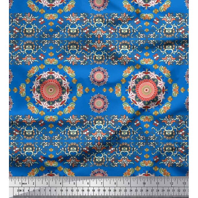 Soimoi Georgette Viscose Fabric Floral Mandala Printed Fabric 1 Yard 42 Inch Wide