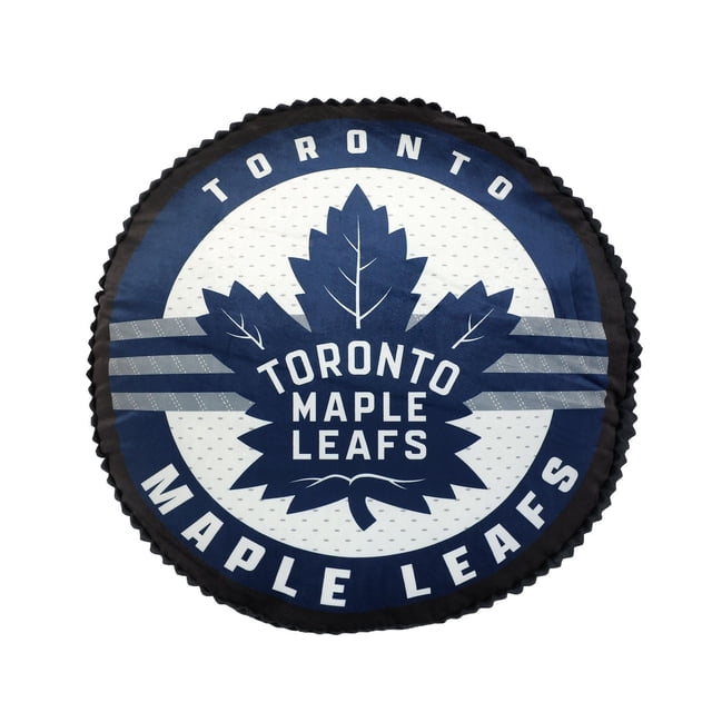 LNH Maple Leafs de Toronto Coussin Rondelle, Coussin Décoratif Rond de 20 Pouces en Forme de Rondelle de hockey avec le logo Maple Leafs de Toronto Officiel Bleu et Blanc sur une surface en Micro-Vison, Convient à la Déco de la Maison et au Soutien Confortable pendant le Match