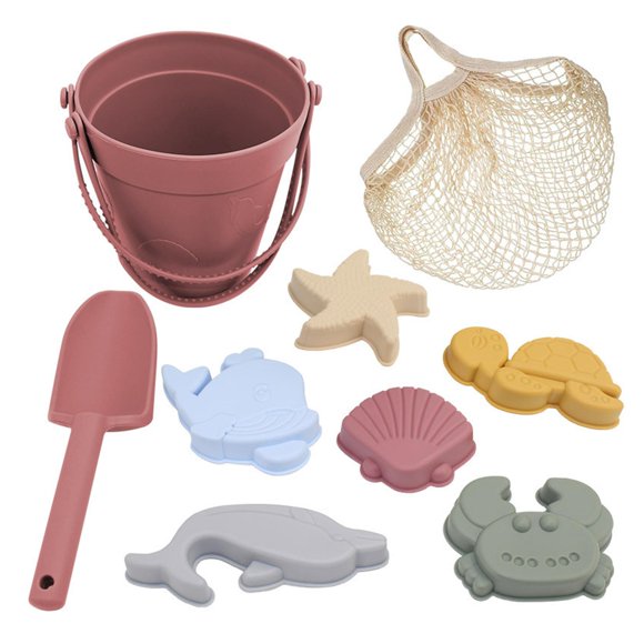 DOMELAY Travel Friendly Beach Set Sea Beach Sand Toys Sensory Playset Modern Baby Beach Pink