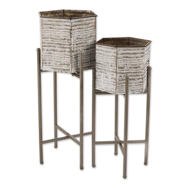 Design Imports CAMZ13538 Support de Plante Hexagonal, Couleurs Assorties - Ensemble de 2