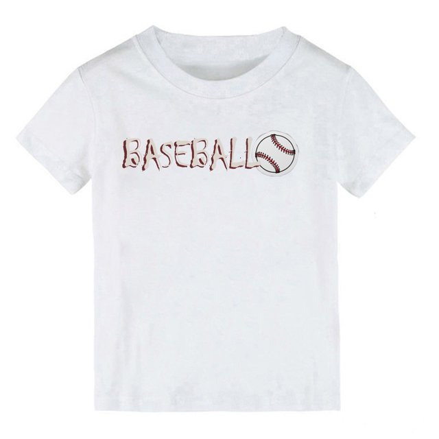 Boys Girls Summer Tops Tees Baseball Cartoon Print Solid Color Short Sleeved T Shirt Spring Shirts For Boy 4-6 T