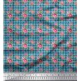 thumbnail image 1 of Soimoi polyester Crepe Fabric Check,Leaves & Peony Floral Printed Fabric 1 Yard 52 Inch Wide, 1 of 1