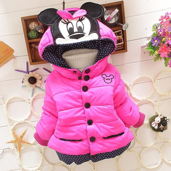 Manteau à Capuchon en Duvet pour Filles Minnie Mouse, Doublé en Molleton, Manteau Matelassé, Vêtement d'Extérieur
