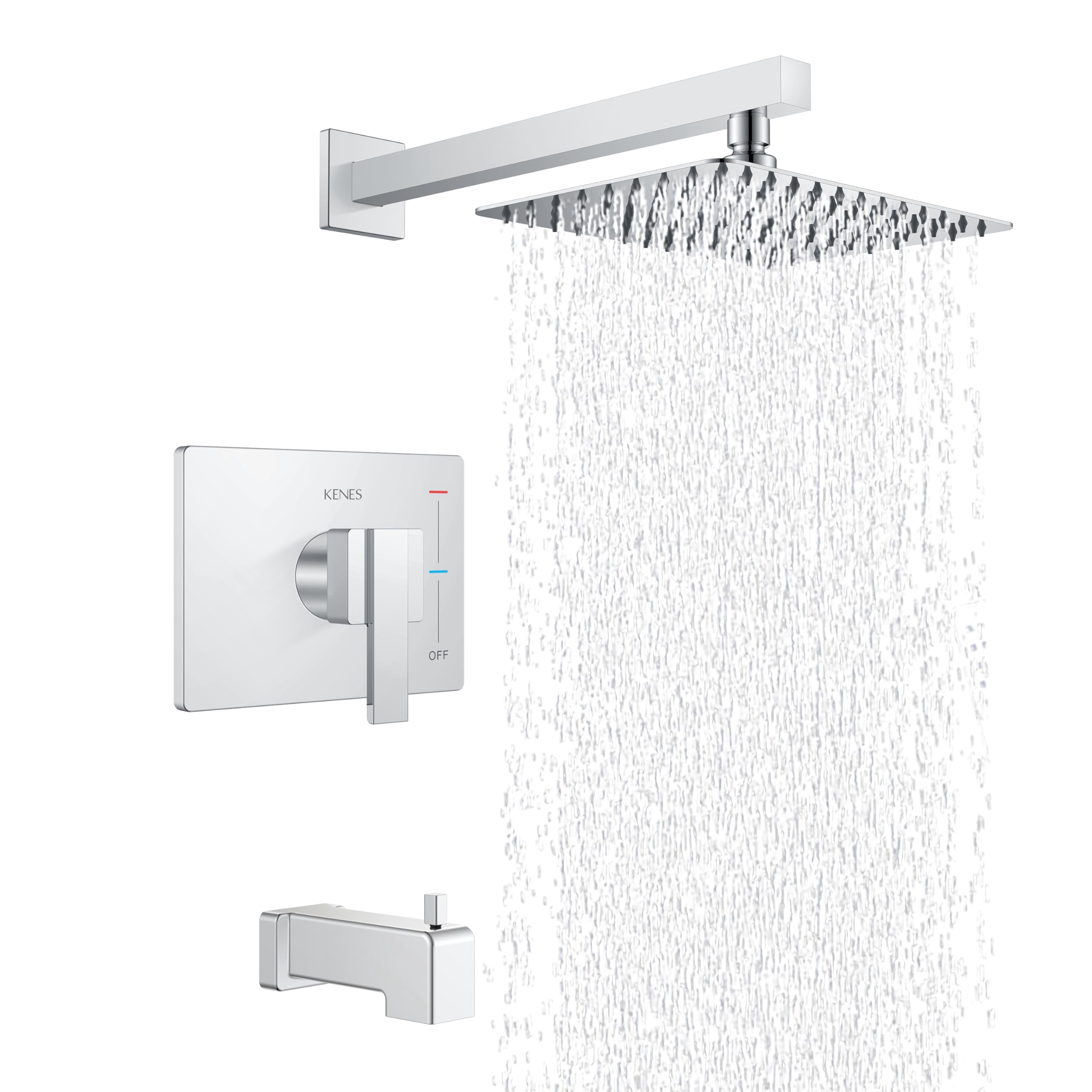 KENES Polished Chrome Tub and Shower Trim Kit Shower Faucet with 8-Inch Rain Shower Head Modern Single-Spray Shower Faucet Set KE-6024A-5 (Shower Valve Included)
