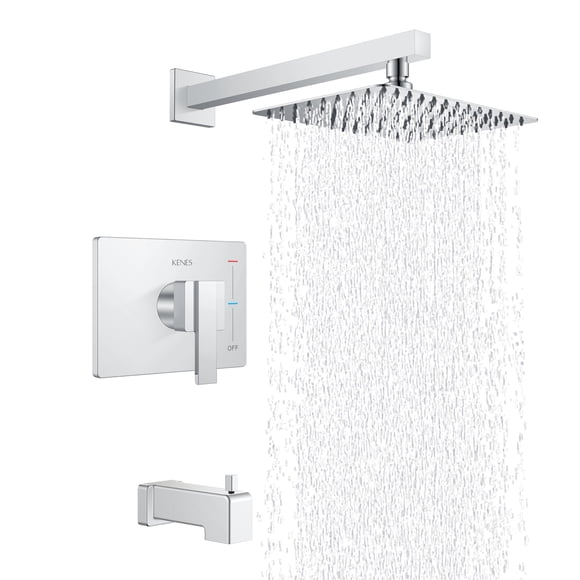 KENES Polished Chrome Tub and Shower Trim Kit Shower Faucet with 8-Inch Rain Shower Head Modern Single-Spray Shower Faucet Set KE-6024A-5 (Shower Valve Included)