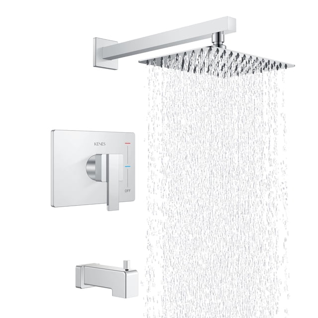 KENES Polished Chrome Tub and Shower Trim Kit Shower Faucet with 8-Inch Rain Shower Head Modern Single-Spray Shower Faucet Set KE-6024A-5 (Shower Valve Included)
