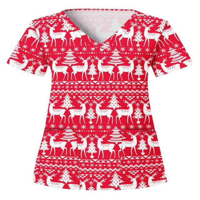 Hauts Style Infirmière à Imprimé Renne pour Femmes T-shirt de Noël