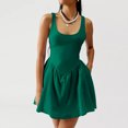 thumbnail image 1 of Liquidation à 50 % de Rabais! Robes de Soirée pour Femmes, Robe d'Été Décontractée pour Femmes avec Poches, Couleur Unie, Mini-Robe à Col en V, Vert, P, 1 of 9