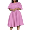 thumbnail image 1 of Pisexur Robes d'Invitée de Mariage pour Femmes à Manches Bouffantes, Robes Décontractées, Robe de Fête à Col en V à Motif Floral avec Poches, Robe de Cocktail, Unie, Grande Taille, Robes de Retour à la Maison, 1 of 6